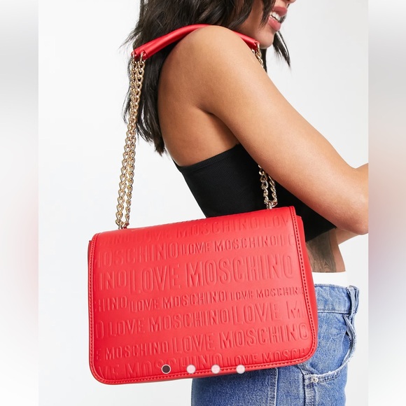 Love Moschino red embossed logo flap top shoulder bag or crossbody - Picture 1 of 17